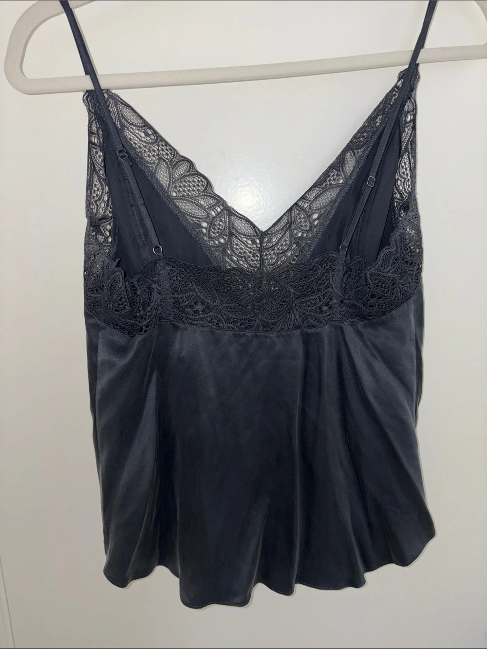 Free People Charcoal Lace Trim Satin Cami Top XS